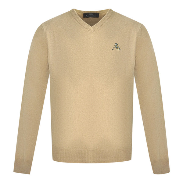 Aquascutum A Logo Beige V Neck Jumper 2036 900201
